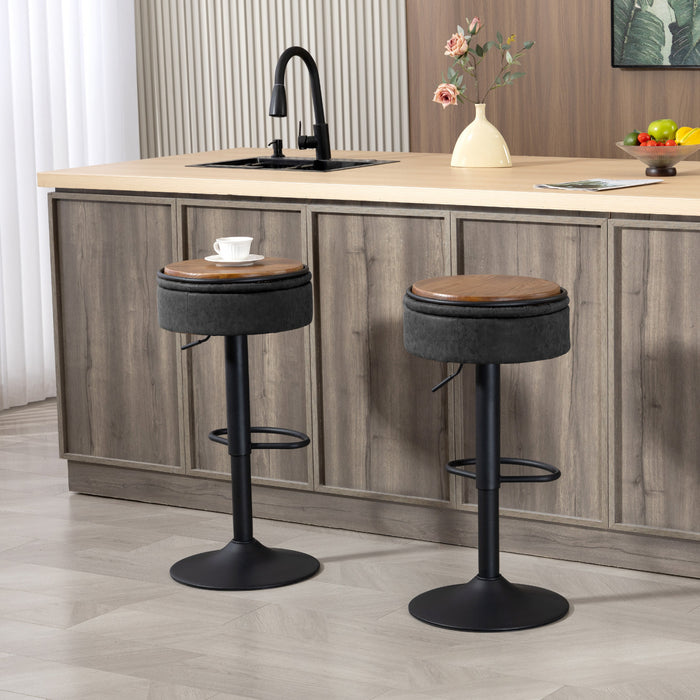 HOMCOM Lot de 2 tabourets de bar, pivotants avec rangement, noir