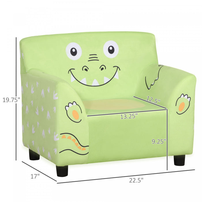 Qaba Fauteuil Enfant Design Grand Confort Avec Accoudoirs Assise Dossier Rembourres Revetement Velours Super Doux Avec Motif Mignon Pieds Pp Cadre Bois Eucalyptus Vert