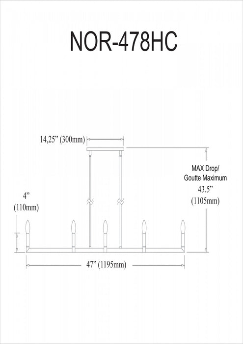 Lustre horizontal Nora de Dainolite avec fini noir mat et 8 ampoules