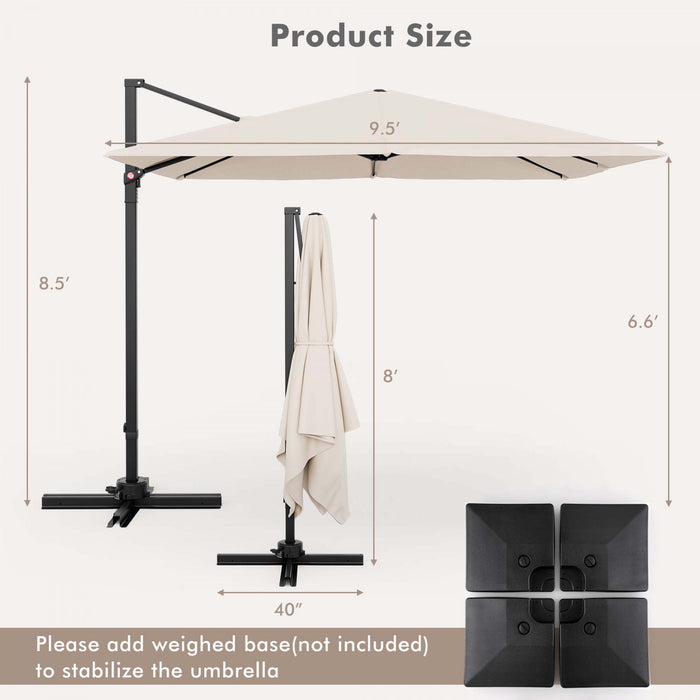 Costway Parasol suspendu carre cantilever 9,5FT avec 2 niveaux, rotation 360° pour patio exterieur beige