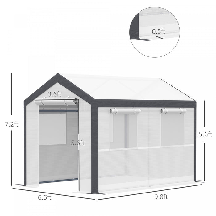 Outsunny 9.8'l X 6.56'w X 6.56'h Serre Tente De Croissance De Graines De Legumes Tunnel De Croissance De Plantes D'exterieur Maison Chaude Abri De Fleurs Arriere-cour Blanc