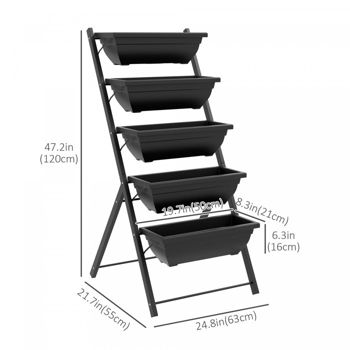 Outsunny Lit De Jardin Sureleve A 5 Niveaux Avec 5 Bacs A Plantes, Support Pour Plantes D'exterieur Conteneurs De Culture Avec Trous D'ecoulement Pour Balcon, Patio Et Exterieur, Noir