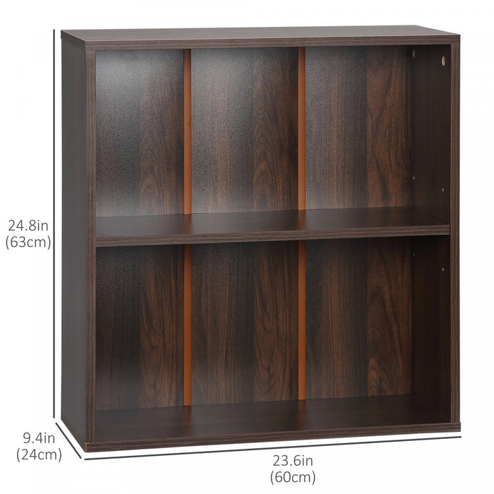 HOMCOM Bibliotheque 2 Niveaux Bois Rangement Petit Bureau Noyer