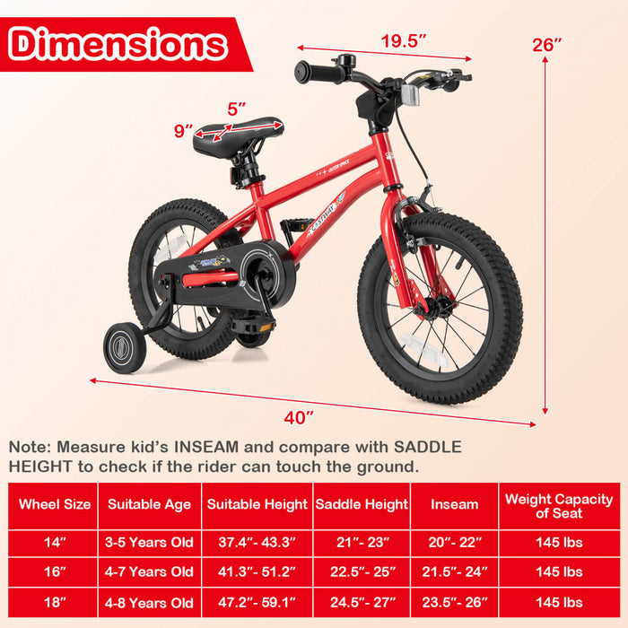 Velo Costway 14 Pouces Pour Enfants De 3 A 5 Ans Avec Selle Reglable Et Guidon Antiderapant Rouge