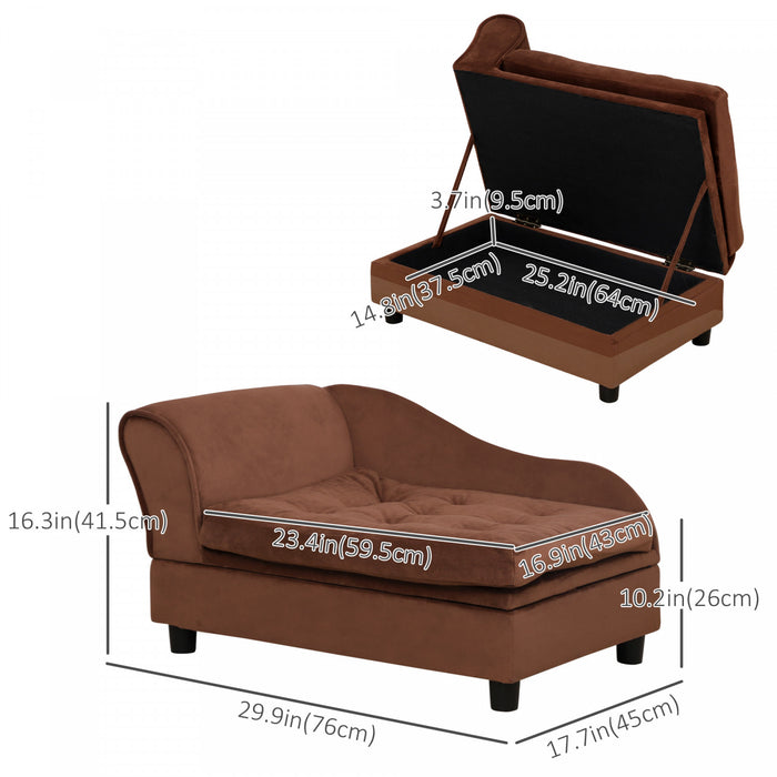 Pawhut Canape Pour Animal De Compagnie, Canape Pour Chien, Lit Sureleve Pour Animal De Compagnie Avec Fonction De Rangement, Chien De Petite Taille, Chats, Rembourrage Mousse, Salon, Brun