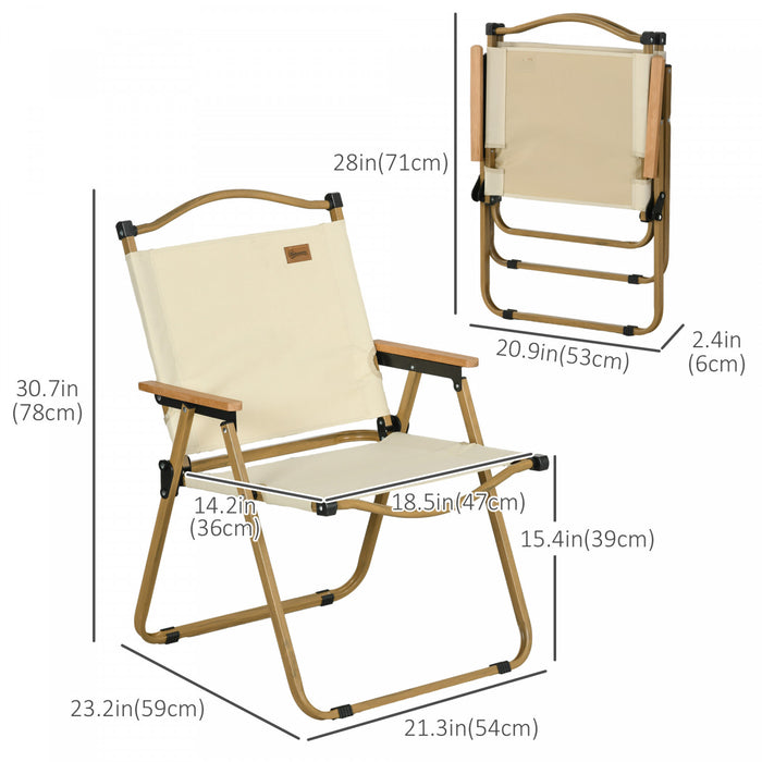 Outsunny Set de 2 chaises de camping pliantes, fauteuils portables, Beige