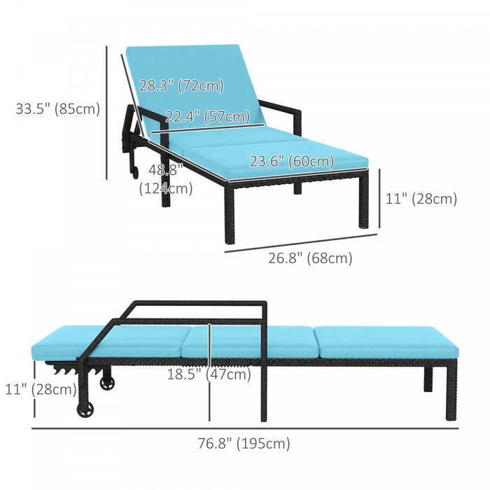 Outsunny 2 Pieces Chaises Longues De Patio En Osier Avec Roulettes, Bleu