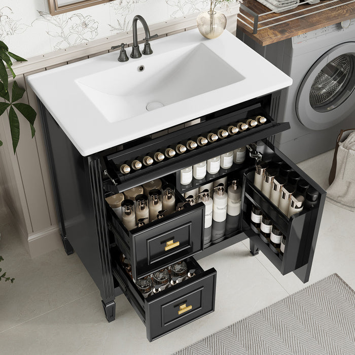 Olivia Meuble-lavabo de 30\" avec vasque en ceramique et bois caoutchouc massif, Noir
