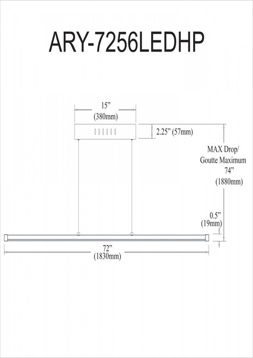 Luminaire suspendu horizontal Array de Dainolite de 72 po en acrylique blanc qui diffuse la lumière, avec fini blanc mat et ampoule à DEL de 56 W
