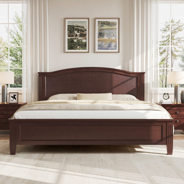 Lit plateforme Benson en bois massif format Queen avec tete de lit elegante, brun