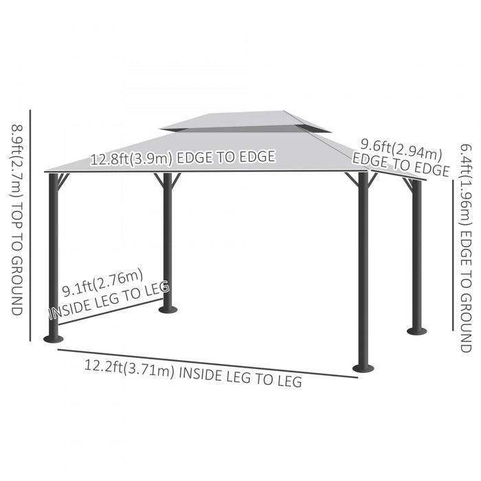Outsunny Tonnelle Barnum Pavillon De Jardin Style Colonial Double Toit Toile Moustiquaires Et Toiles Amovibles 3,9l X 2,9l X 2,8h M Gris/ Creme