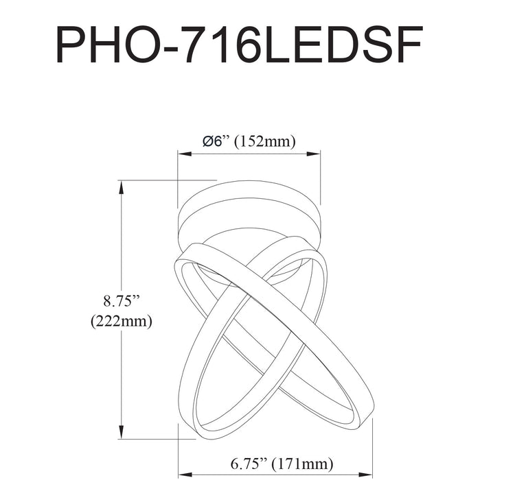 Plafonnier semi-affleuré Philo de Dainolite en silicone blanc qui diffuse la lumière, avec fini noir mat et ampoule à DEL de 20 W