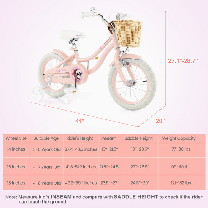 Prorider 14\" Velo Enfant Avec Roues D'entrainement Reglable Guidon Siege Frein A Main Rose
