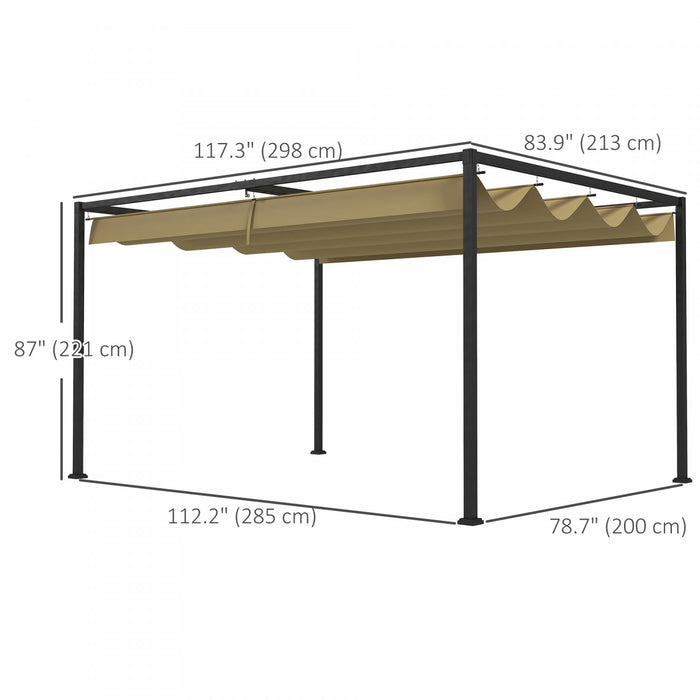 Outsunny Pergola De Patio 10' X 7' Avec Auvent Retractable, Kaki