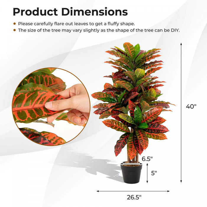 Costway Croton Artificiel Plante 40 \"haut Faux Fiddle Feuille Figuier Faux Croton Palmier