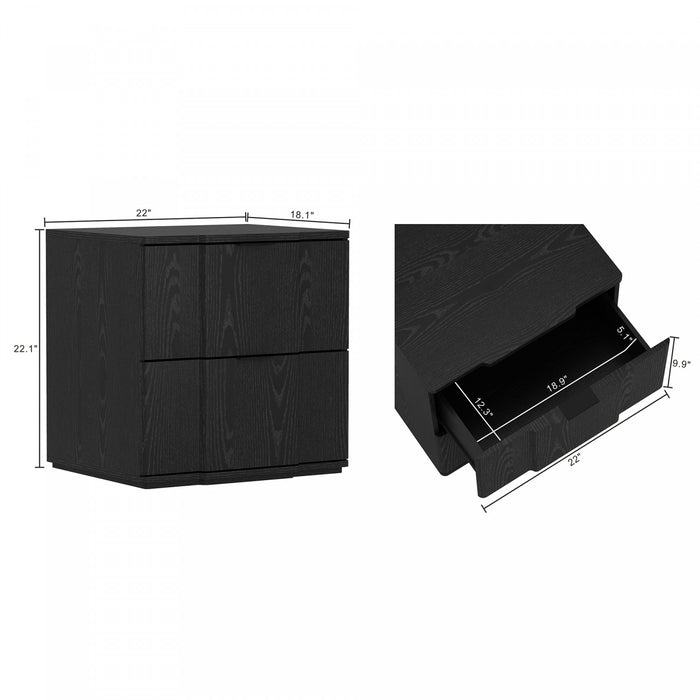 Table de nuit Clive style milieu du siecle 56 cm en noir (2 tiroirs)