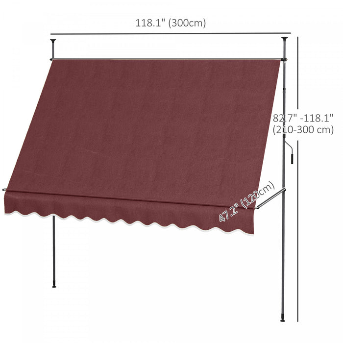 Outsunny Auvent Retractable 10' X 4', Autoportant Et Sans Vis, Rouge Vin