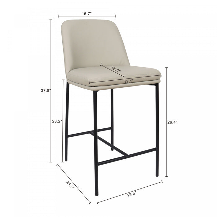 Tabouret de comptoir contemporain Loft en cuir vegetalien et metal, gris pierre - Lot de 2