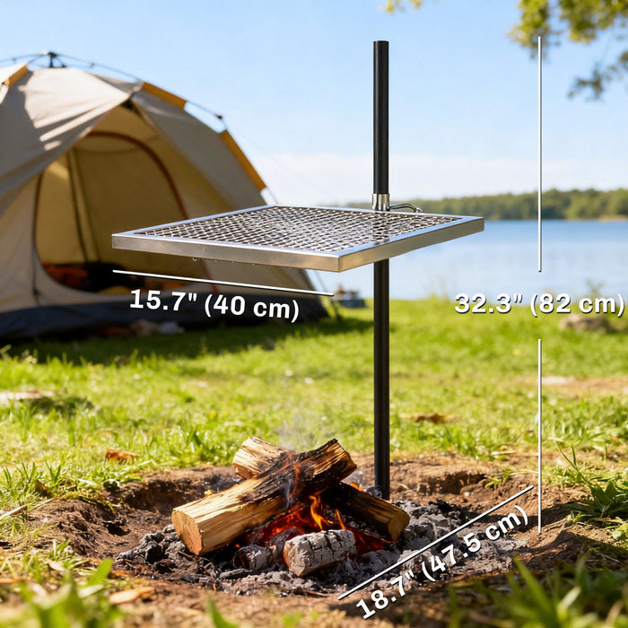 Grill Pivotant Outsunny pour Feu de Camp, Grille de Cuisson Ajustable a 360°