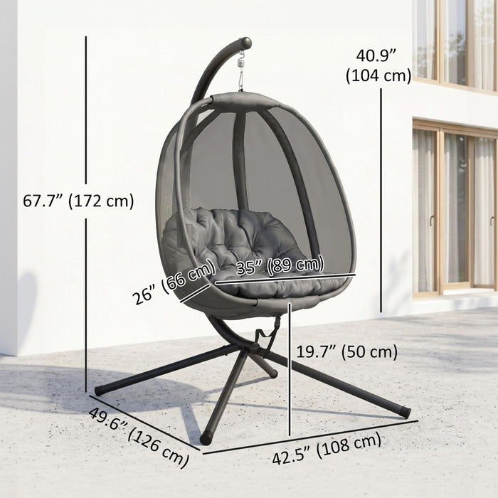 Chaise Œuf Suspendue Outsunny avec Support et Panier Pliable, Gris