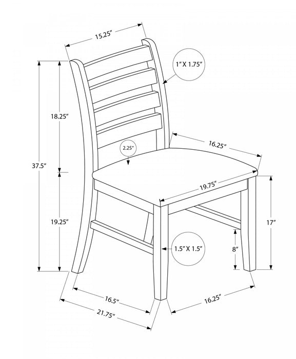 Ensemble de 2 chaises de salle à manger de style transitionnel avec bois massif brun et apparence cuir brun pour la salle à manger et la cuisine