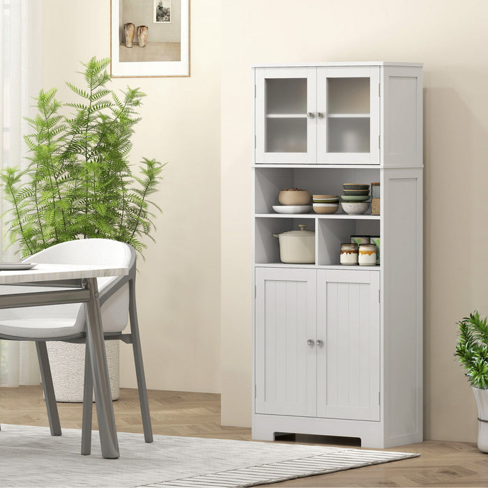 HOMCOM Armoire de rangement de cuisine moderne avec portes vitrees, Blanc