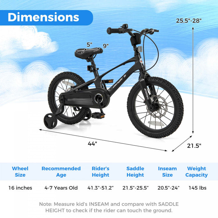Velo Costway 16\" Pour Enfants Avec Guidon Reglable Et Freins A Double Disque Noir
