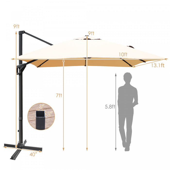 Costway Parasol cantilever 10'x13' pour terrasse, aluminium, rotation 360°, inclinable, beige