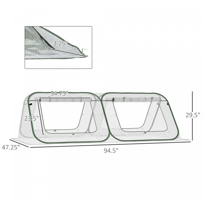 Outsunny Mini Serre Pop-up De Jardin - Serre A Tomates - 4 Fenetres + 4 Portes Zippees Enroulable - Dim. 2,4l X 1,2l X 0,75h M - Sac Transport Inclus - Pe Blanc Vert