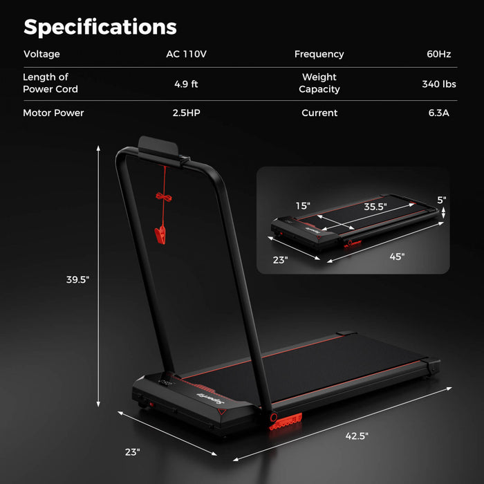 Costway 3 En 1 Tapis Roulant Pliant Avec Ecran Led A Telecommande Et App Pour La Maison Rouge