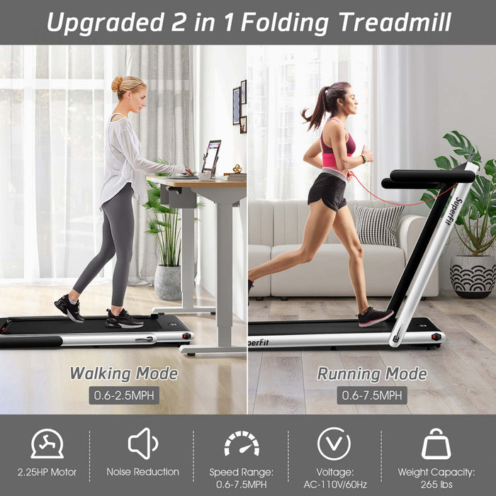 Tapis De Course Pliable 2 En 1superfit – Moteur 2,25 Cv – Double Ecran – Haut-parleur Bluetooth