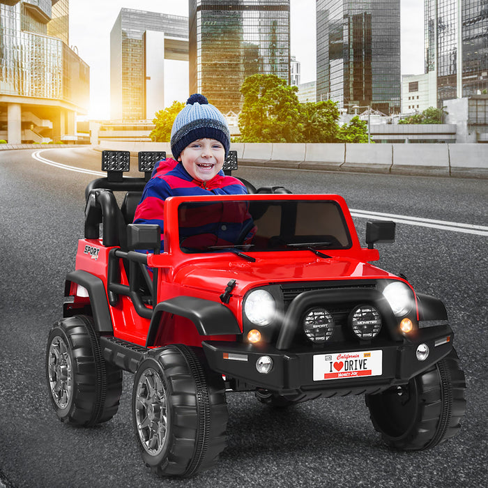 Voiture Pour Enfants 2 Places 12v, Pick-up Telecommande Avec Compartiment De Rangement, Coloris Rouge