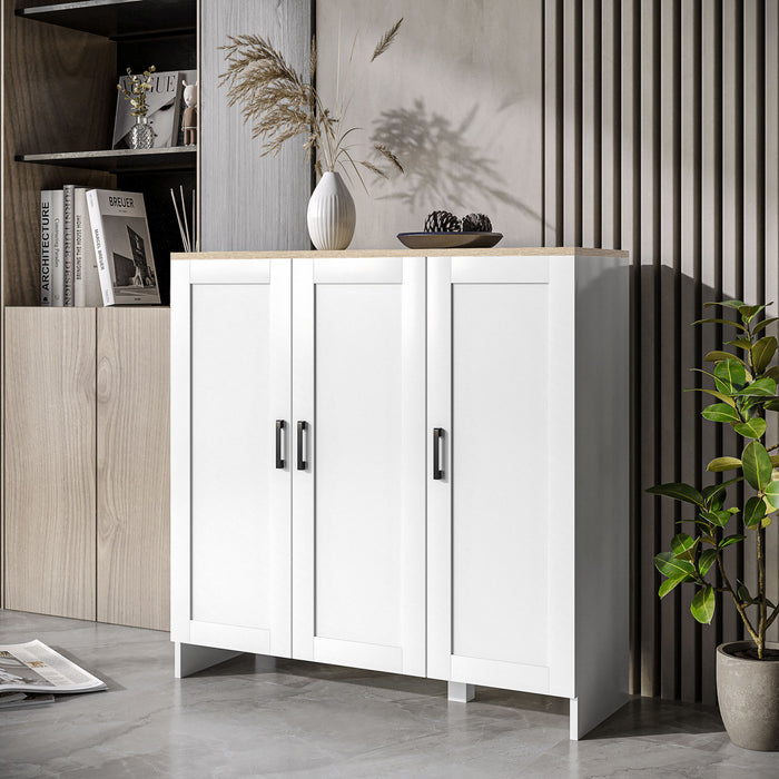 HOMCOM Armoire buffet moderne avec etageres reglables, blanc