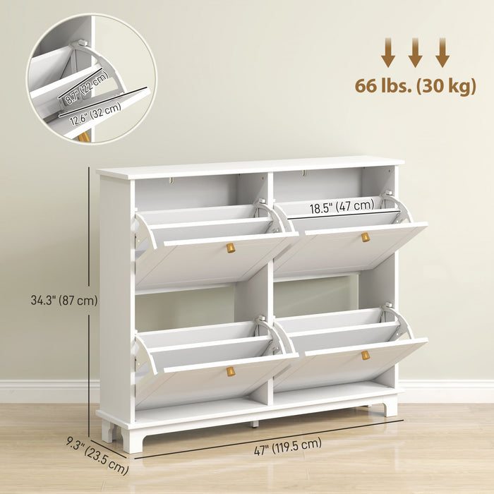 Armoire a chaussures avec 4 tiroirs rabattables, blanc