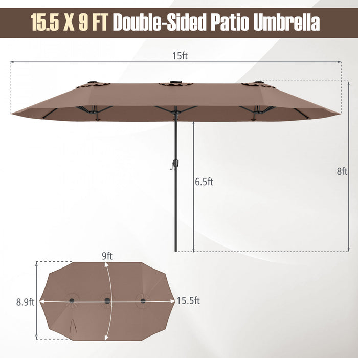 Costway Parasol de patio extra-large de 15,5 pieds avec lumieres solaires LED et 12 baleines robustes marron