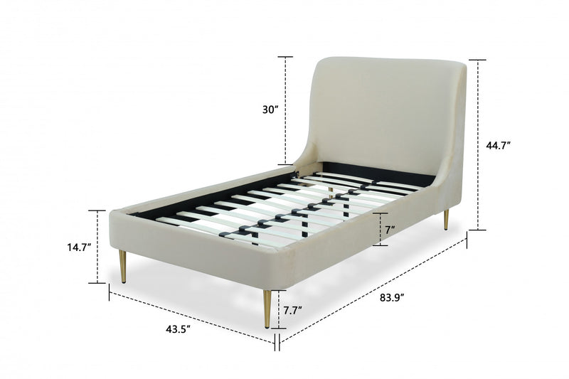 Lit jumeau Heather style milieu du siecle moderne, tapisse de velours creme et noir