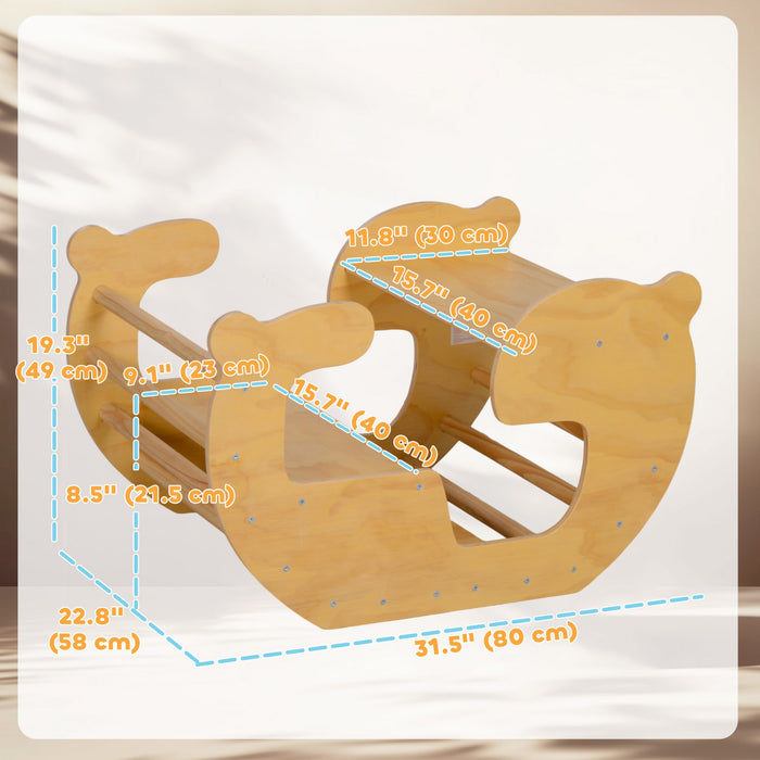Qaba Jouet D'escalade 2 En 1 Pour Les Enfants, Arche En Bois Pour Bebe, Table Et Chaise Pour Enfants, Aire De Jeux, Gym Pour Garcons, Filles Et Enfants De 18 A 48 Mois
