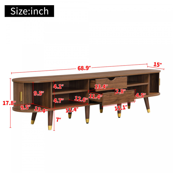 Rustic Meuble TV 69 po avec Porte Coulissante et Finition Noyer, Bois