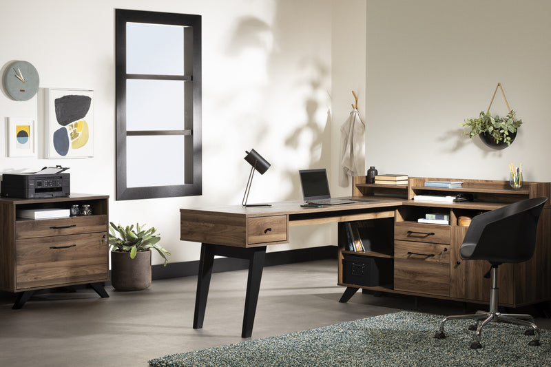 Helsy Bureau en L avec barre d'alimentation et huche amovible Noyer naturel, de Meubles South Shore