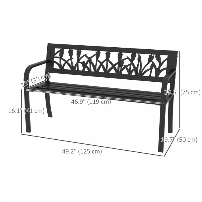 Outsunny Banc De Jardin 49\" Avec Siege A Lattes Pour Jardin, Pelouse, Noir