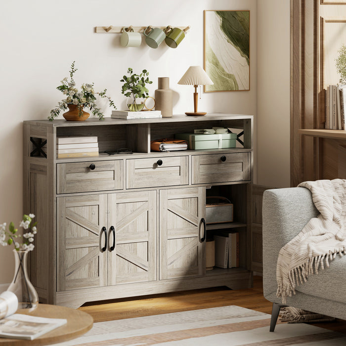 Buffet HOMCOM, Armoire de rangement avec 4 portes et 3 tiroirs, Gris