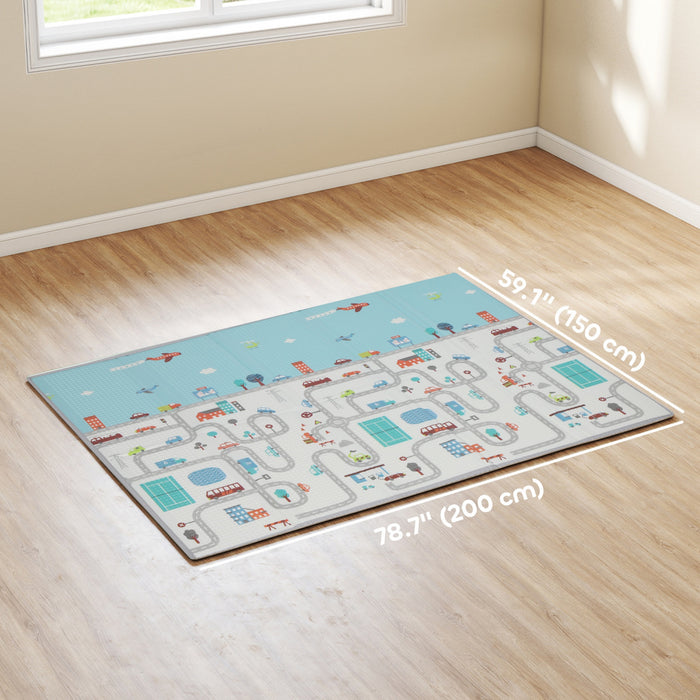 Qaba Tapis de jeu pour bebe, 77\"x58\", pliable et reversible, grand tapis de jeu en mousse, impermeable et antiderapant, pour l'interieur et l'exterieur, motif elephant