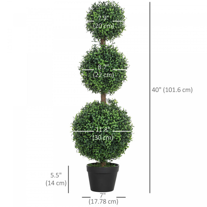 HOMCOM Lot de 2 arbres topiaires en buis artificiels fausses plantes en pot
