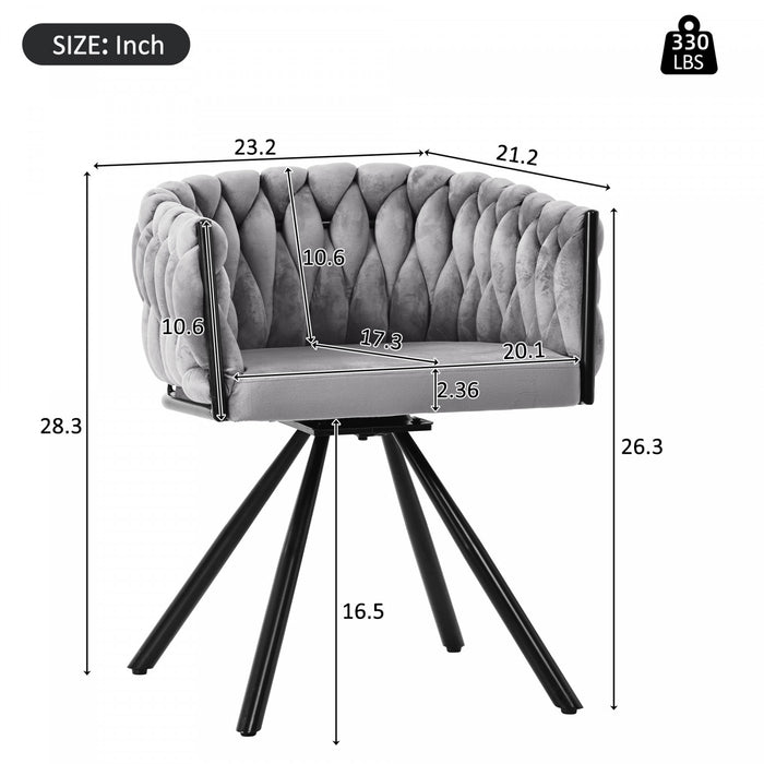 Chaises de salle a manger pivotantes Amelia en velours avec revetement capitonne et pieds en metal, lot de 4, gris