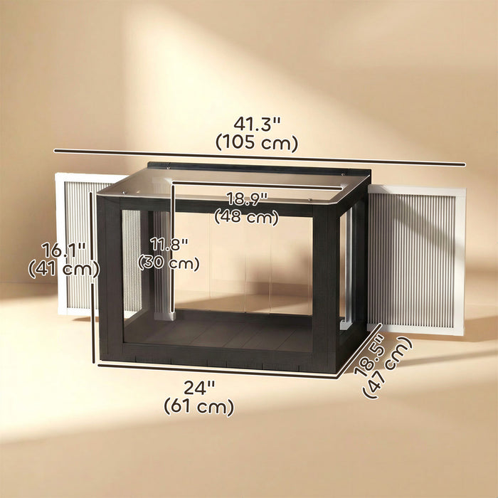PawHut Catio Fenetre en Acrylique, Enclos Exterieur pour Chat avec Cadre en Bois, Catio avec Toit Etanche pour Bain de Soleil, Sieste et Observation Exterieure, Ajustable pour Fenetres de 65 a 105 cm