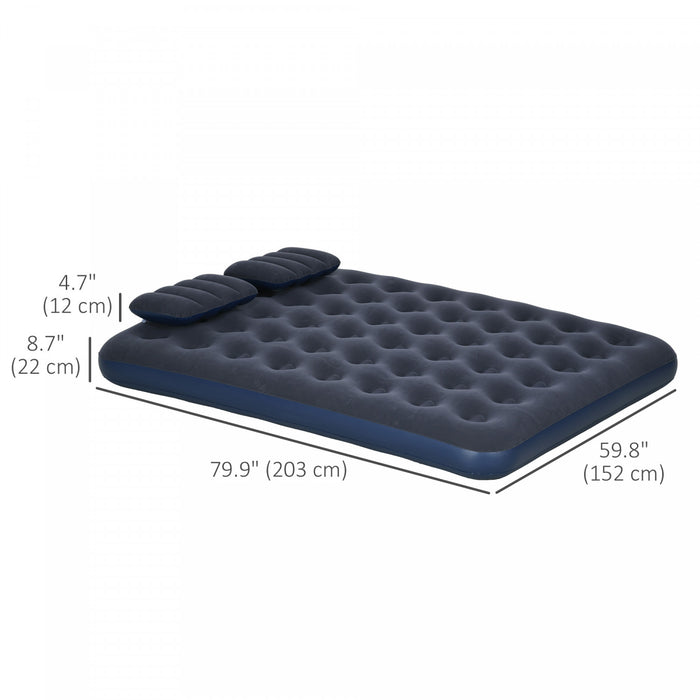 Outsunny Matelas Gonflable Queen 2 Oreillers, Lit Gonflable Double, Bleu