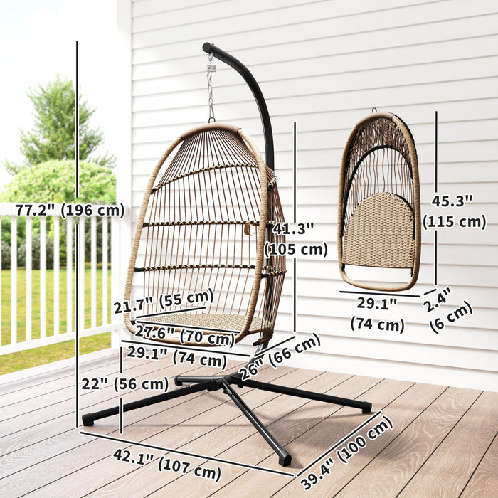 Chaise suspendue œuf Outsunny avec support, chaise hamac pliable, beige