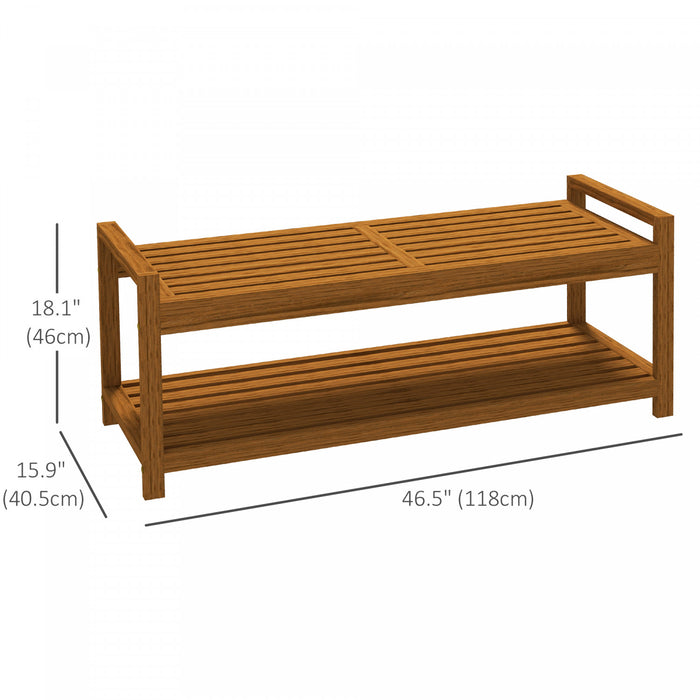 Outsunny Tabouret De Jardin Avec Etagere De Rangement, Siege A Lattes