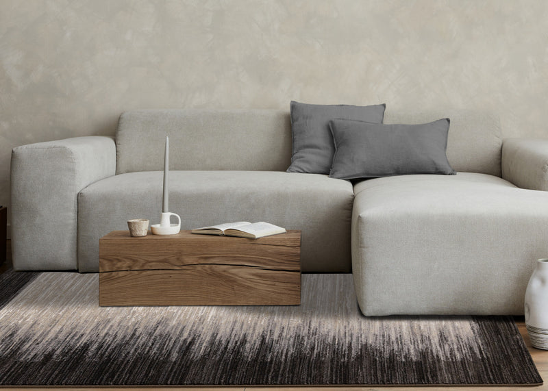 Carpette dense Amelia noire et beige à motif de bordure - 7 pi 10 po x 10 pi 10 po