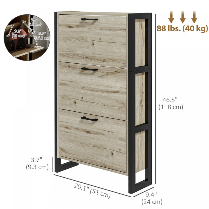 HOMCOM Armoire a chaussures avec 3 tiroirs rabattables, Noyer
